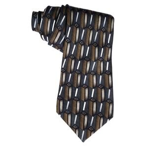Louis Roth Geometric Silk Necktie Mens Brown Black Diamond Pattern Business‎ Tie
